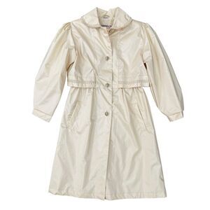 F.W. Fischer vintage girls raincoat ivory shiny nylon puff sleeves size 10-12